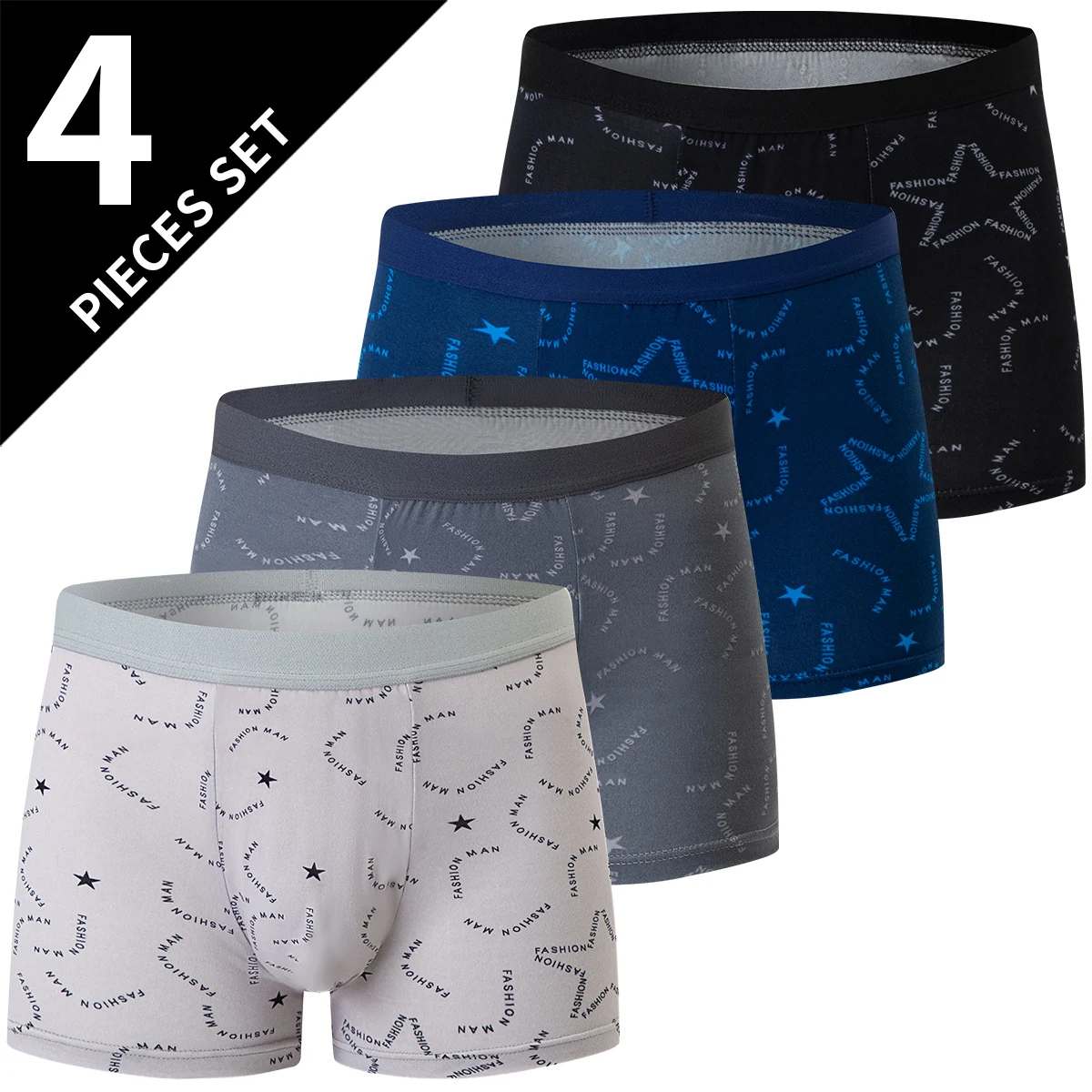 Boxer Underwear 4 Pack Europe and America Size MEN'S Sexy Antibacterial Breathable Plus Size Fat Shorts