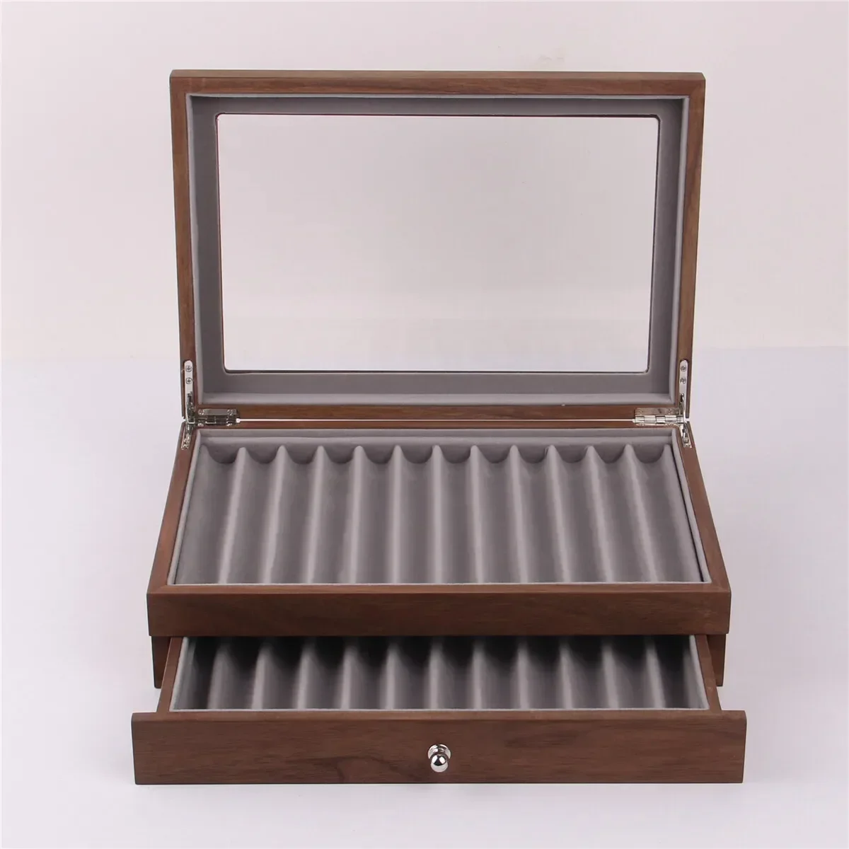 

12/23/34 Slots Wooden Fountain Pen Display Storage Case Holder with Transparent Window Wood Storage Collector Organizer Box