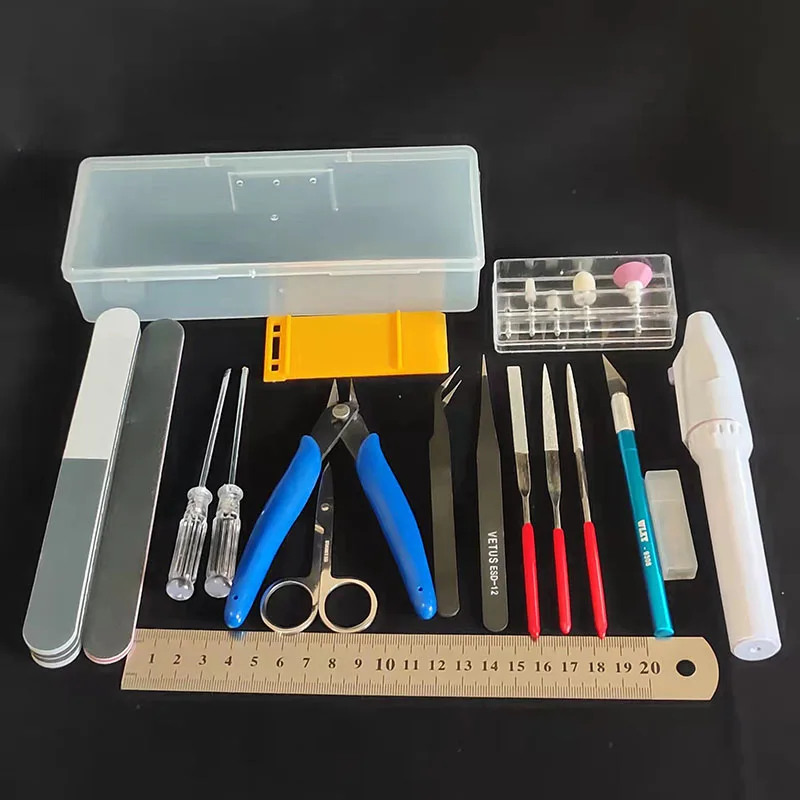 Military/Anime Mecha Model Building Tool Combo DIY Multi Functional Tool Kits Scissors Pen Knife Tweezers Electric Sander A4 Mat 2
