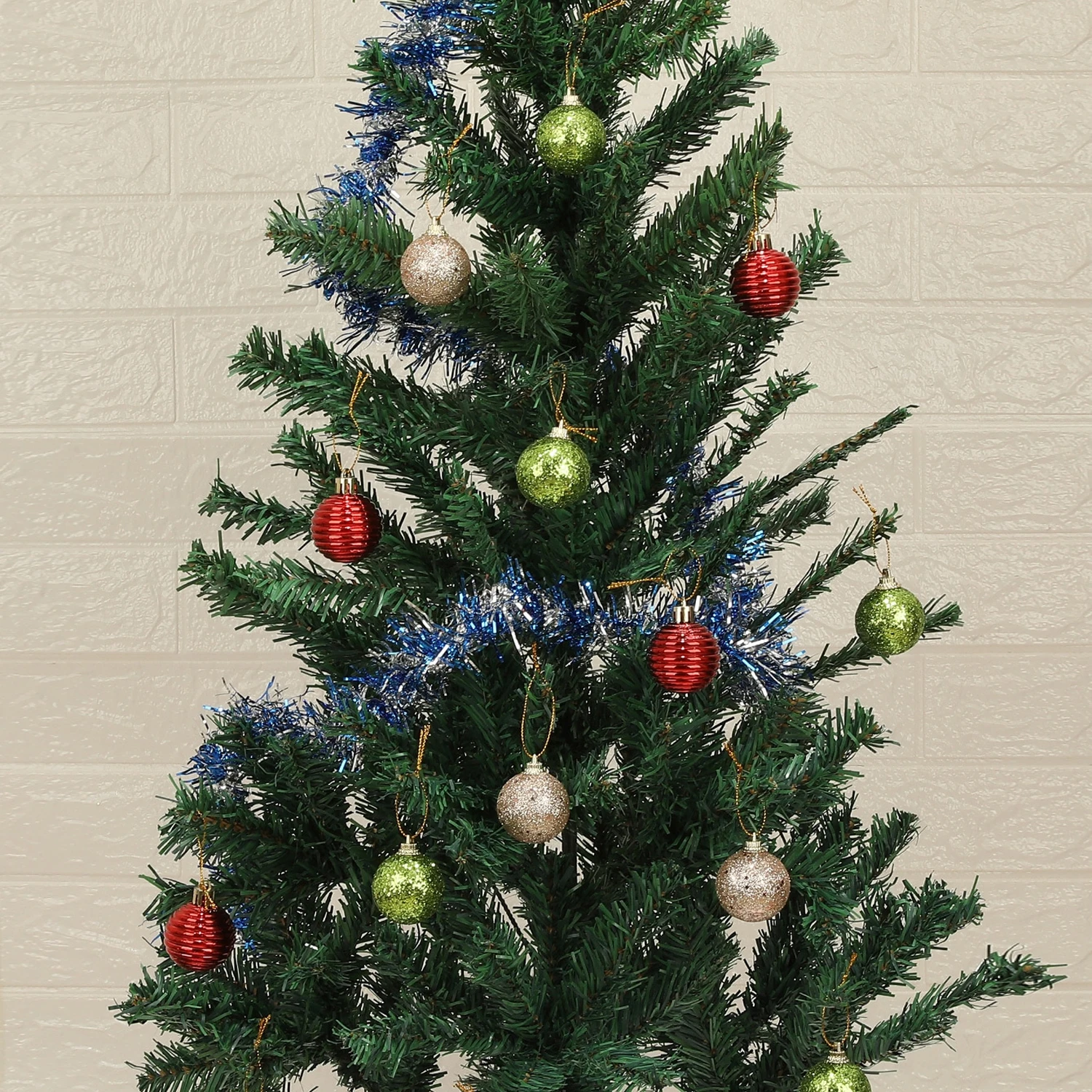 Christmas tree ornament ball, boxed rose gold red and green Christmas tree with string dusting ornament ball