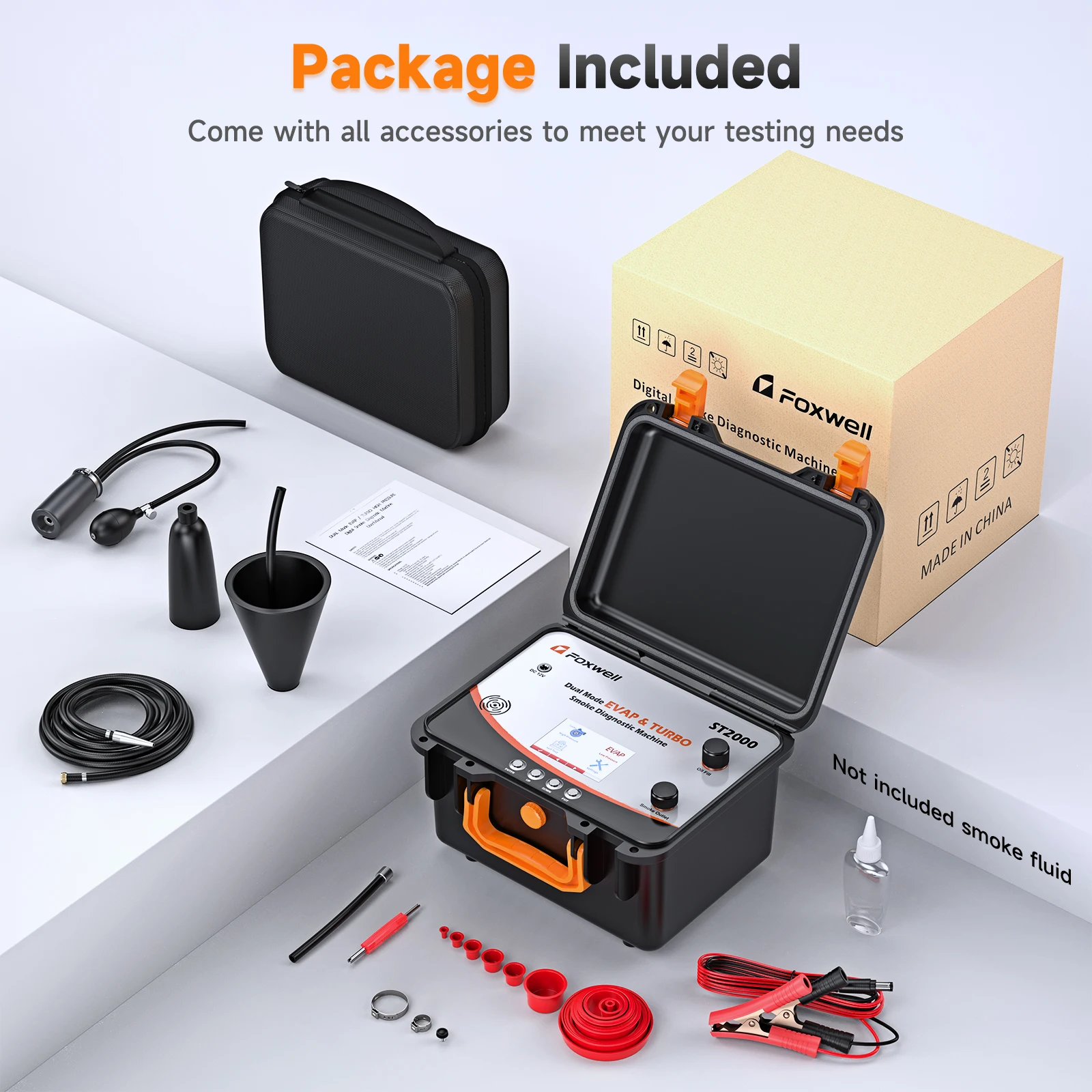 FOXWELL ST2000 Automotive Smoke Machine Built-in Air Pump Digital Display Dual Mode Leak Tester for EVAP & Turbo System Tools