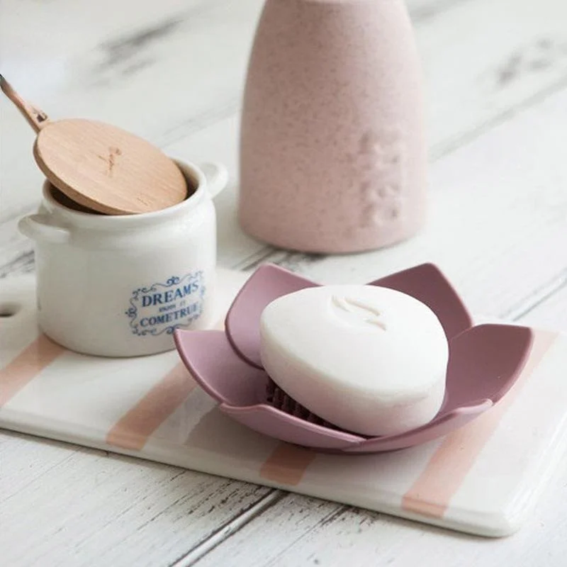 Creative Silicone Lotus Soap Holder Bathroom Soap Drain Box Non Perforated Lotus Shaped Soap Box Kitchen Soap Sponge Drain Box