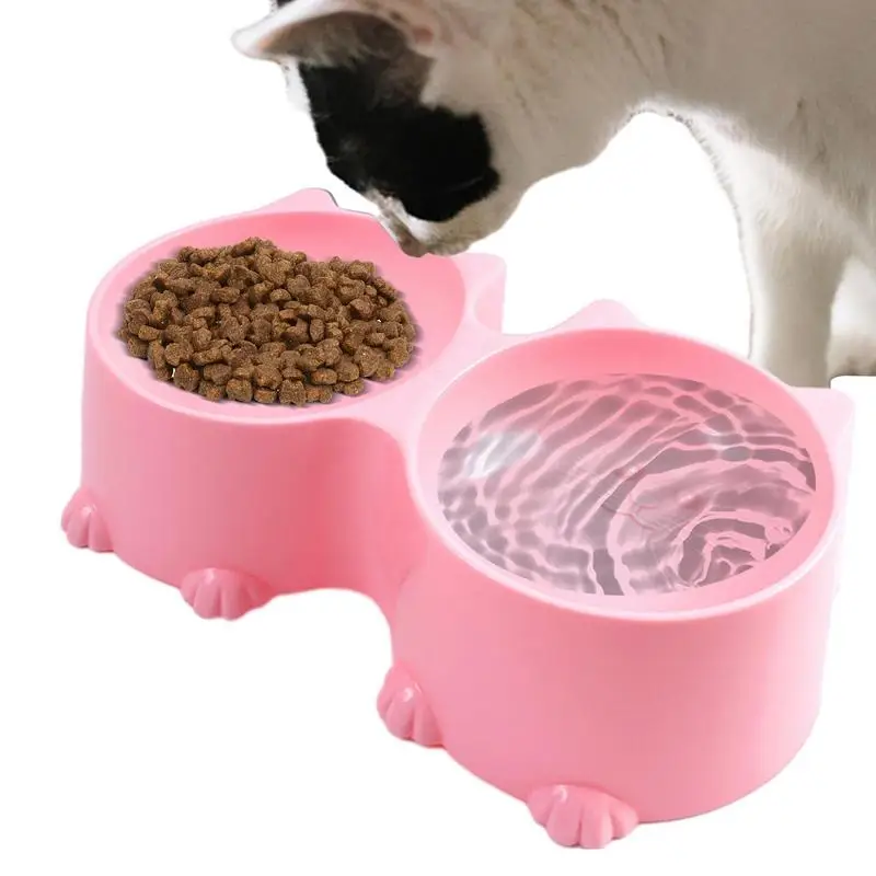 

Double Dog Cat Bowls Cat Design Tilted Elevated Pet Water And Food Bowl Set Protective Cat Feeder Bowl Elevated Puppy Bowls