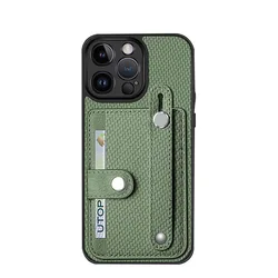 Leather Wristband Case with Magnetic Holder and Multi - Card Slots - Galaxy Quantum 3 (Green)