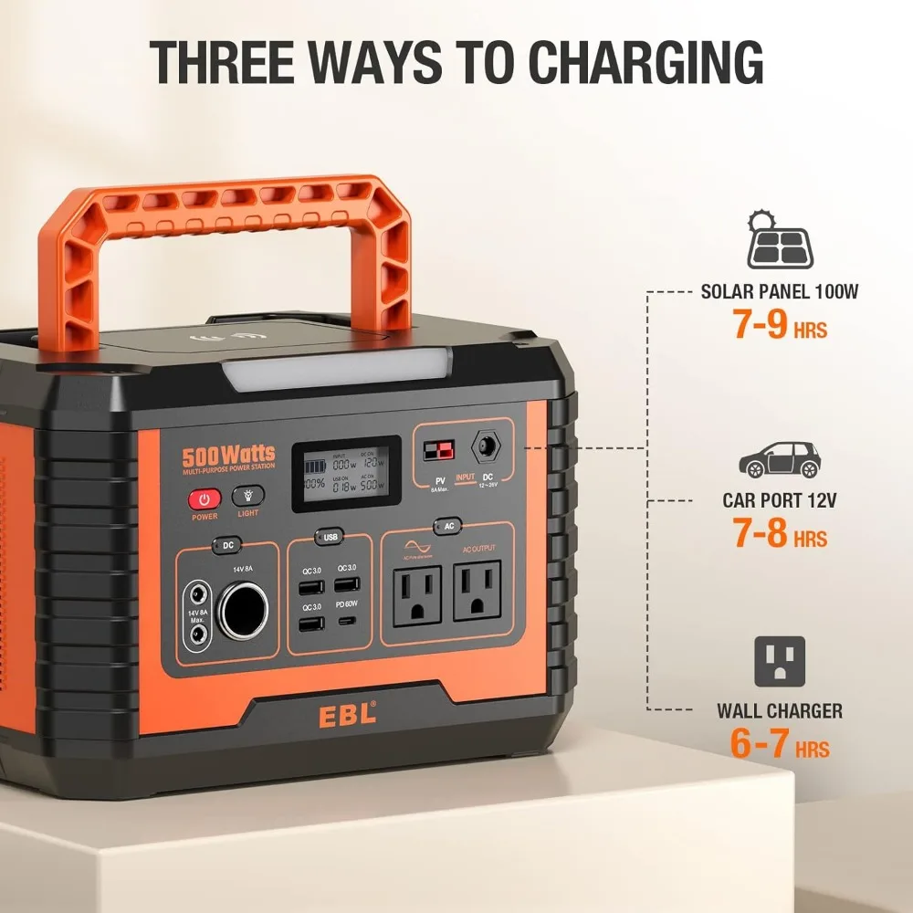 Portable Power Station 500, 110V/500W Solar Generator(Surge 1000W), 519.4Wh Backup Lithium Battery for Outdoor Home 5