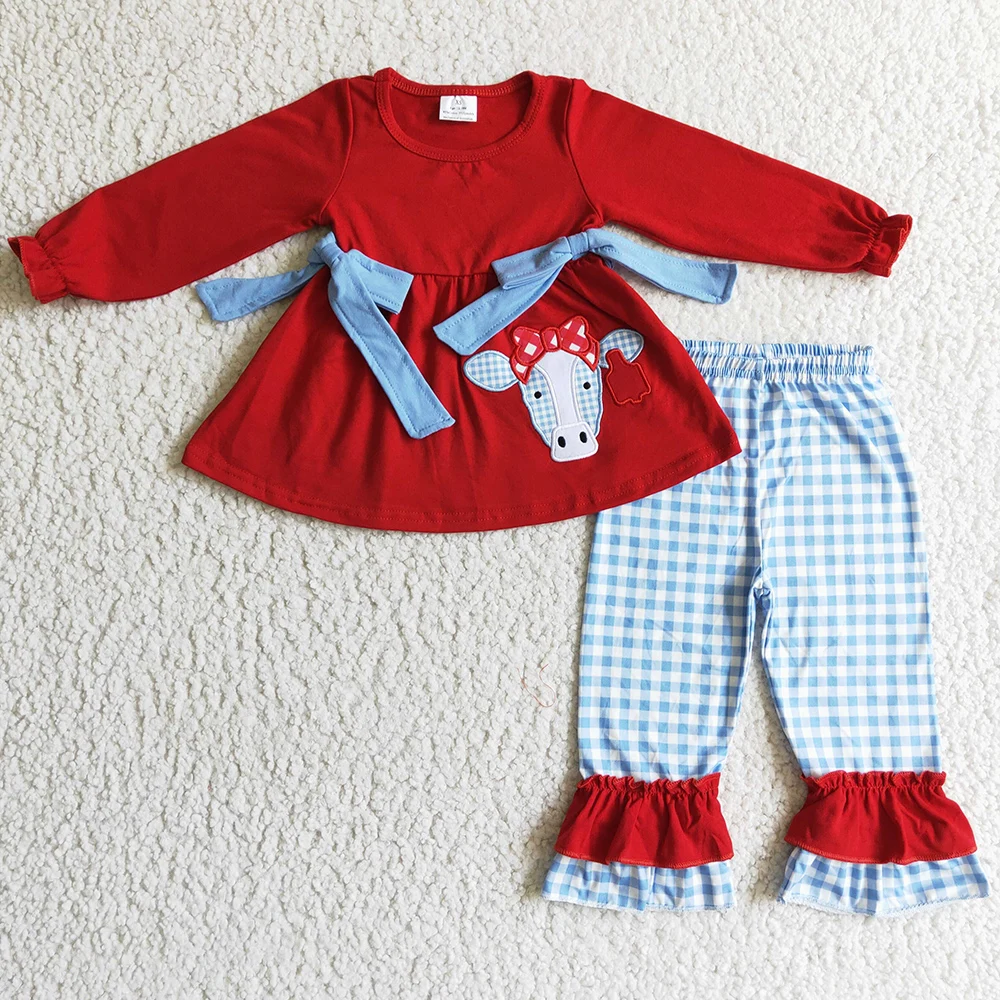 

Wholesale Baby Girls Clothes Fall Winter Children Outfits Cow Embroidery Boutique Kids Sibling Clothes Girls Clothing Boys Set
