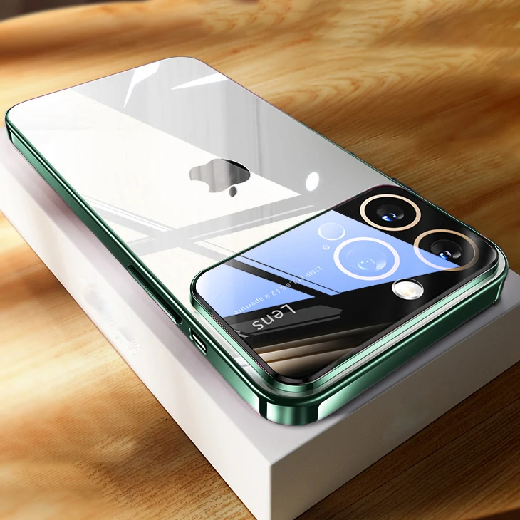 Luxury Plating Clear Hard PC Bumper Case with Glass Lens Protection