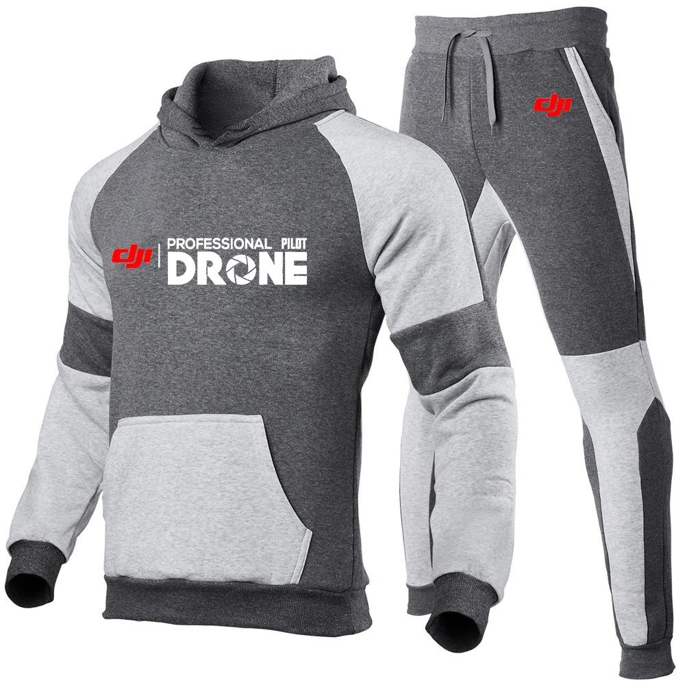 2024 New Men Dji Professional Pilot Drone Printing High-Quality Suits Solid Color Multiple Same Style Sweater + Sweatpants Sets 4