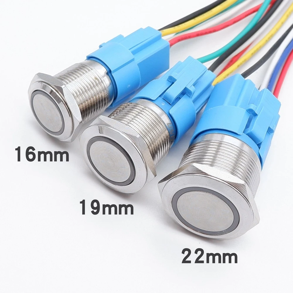 Metal Push Button Switch 12mm 16mm 19mm 22mm Flat Head 1NO1NC Start Stop LED Light Red Orange Blue Green White 3v 12v 24v 110v