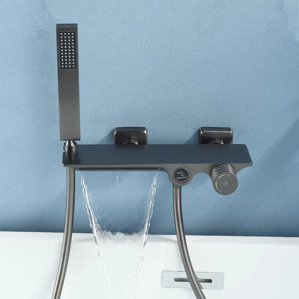 Brush Gold Brass Waterfall Brass Bathtub Faucet Bathroom Faucet Bath Shower Faucet Mixer Crane Wall Mounted Faucet For Bathroom 2