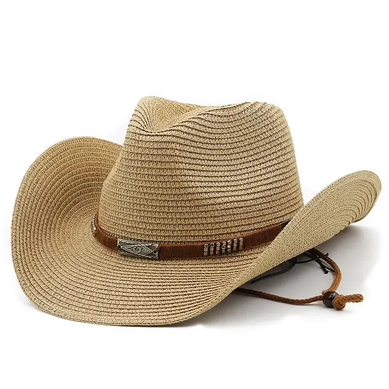Vintage Men's and women's Jazz Straw Hat with Large Eaves, Sun Beach Cowboy 1