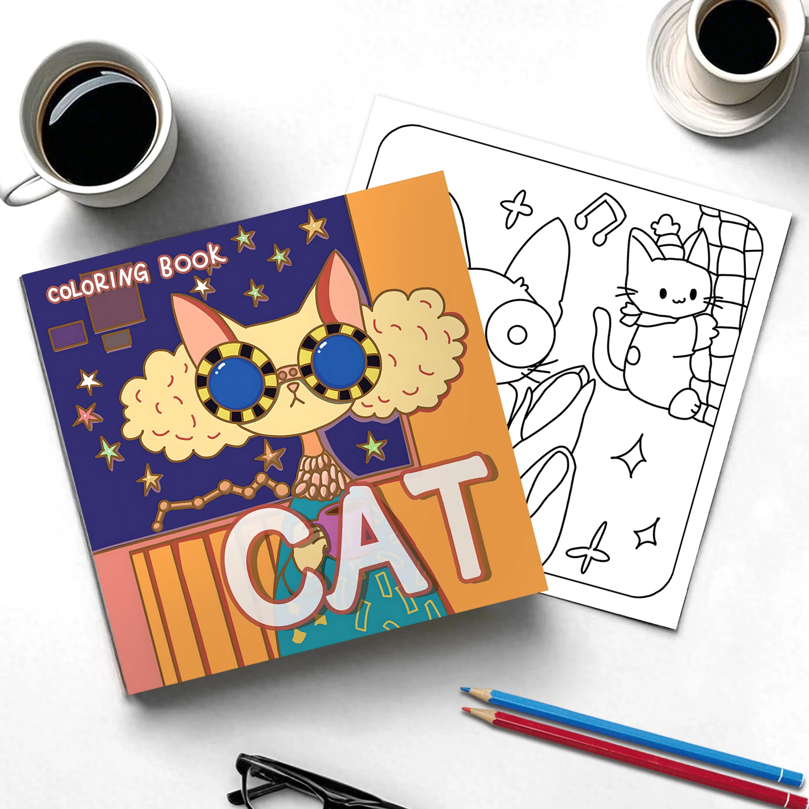 1 pc Cartoon Cat Coloring Book 24 Pages illustration Cute Relax Self-painting Art Colouring Book For Adults And Teens 3