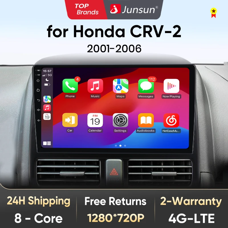 Junsun V1 AI Voice Wireless CarPlay Android Auto Radio for Honda CR-V CRV 4G Car Multimedia GPS 2din autoradio