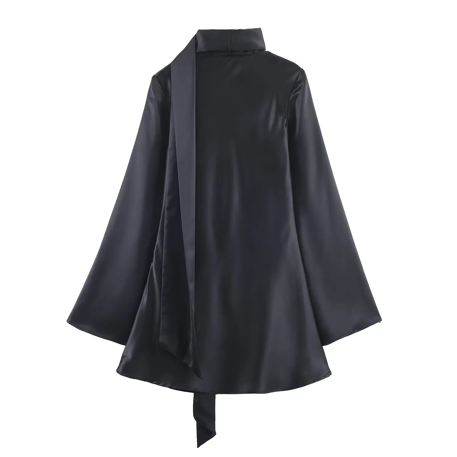 Women's V-Neck Silk Satin Irt Dress Female Slimming Scarf Collar Design Lady High-End Elegant Commuting Office Party Mini Dress