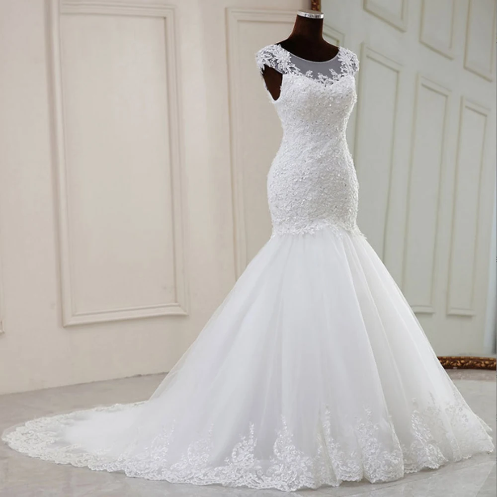 Customized Mermaid Women Wedding Dresses Appliques Sequins Court Train Bridal Gowns Formal Vestido De Noiva robe de mariée 2