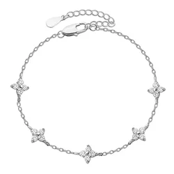 Elegant Gold - Tone Crystal Four Leaf Flower Bracelet - Stylish Zircon Bangle Jewelry Gift (Silver Bracelets)
