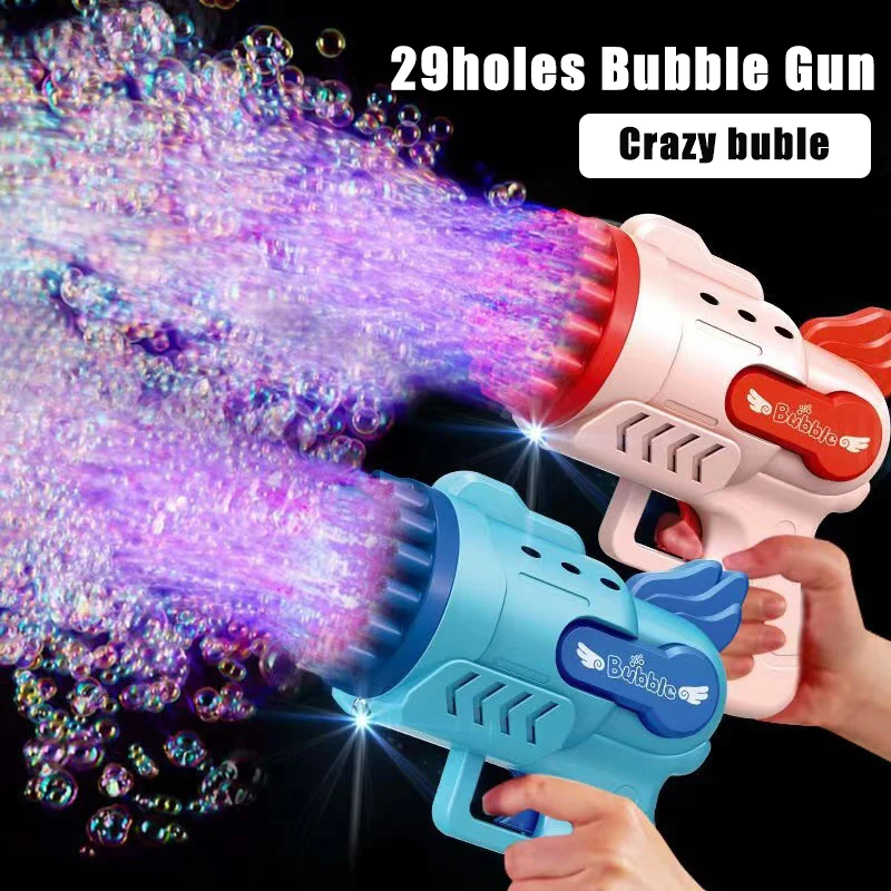 

Electric Bubble Gun Boys Girls Gift 29Holes Soap Blower Angle Bubbles Maker Automatic Rocket Summer Outdoor Party Games Kids Toy