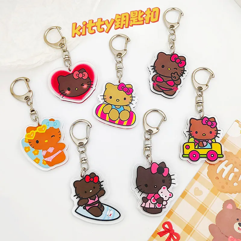 

Cartoon Hawaii Hello Kitty Key Chains Creative HelloKitty Surfing Acrylic Keychain Bag Decoration Cute Pendant Friend Gift