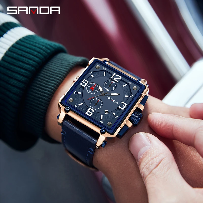 SANDA Fashion Mens Business Watch Luxury Personality Blue Belt Quartz Watch Luminous Clock Men Casual Watches Waterproof Reloj