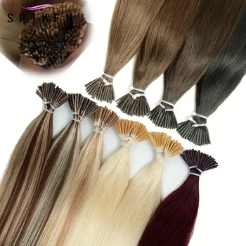 SPIKFN Stick I Tip Human Hair 12-20 Inches Straight Pre Bonded Hair Extensions Natural Black Brown Blonde Itip Hair 9 Colors