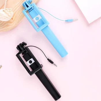 Nuovo Selfie Stick controllato da filo rosa/blu/nero adatto per il restringimento della spina di tipo C 18cm Stretch 74cm Mini Selfie Stick portatile