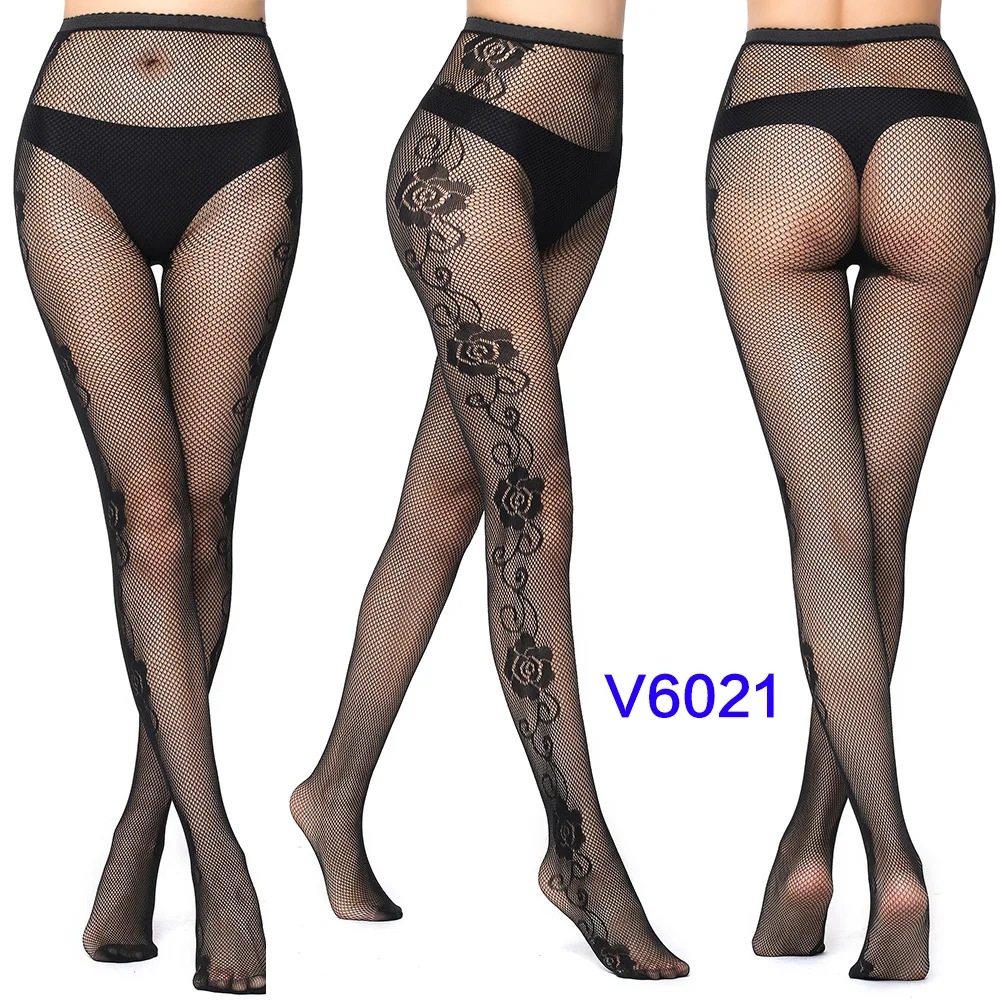 Women's Gothic Lace Fishnet Pantyhose – Seamless Jacquard Weave Garter Stockings