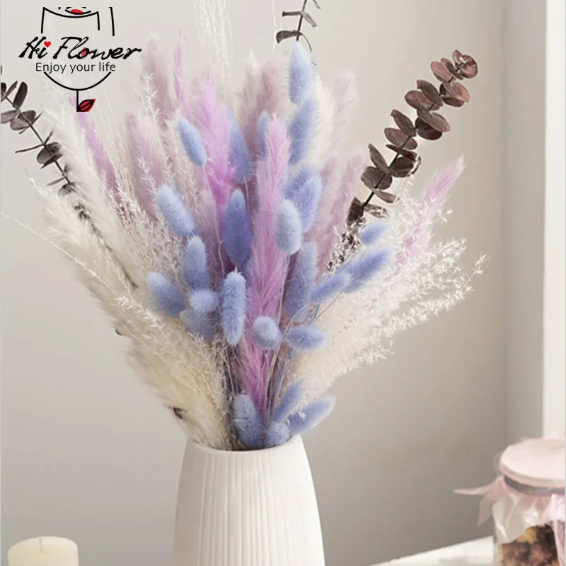 

50pcs Bunny Rabbit Tail Natural Dried Flower Reeds Pampas Bouquet for Home Decor Accessories Preserved Flower Wedding Decoration
