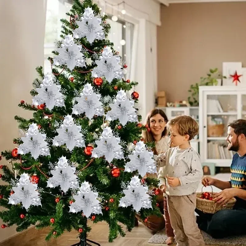 12/36PCS Glitter Künstliche Weihnachten Blumen Weihnachten Baum Ornamente mit Clip Hochzeit Party Neue Jahr Dekoration DIY kränze – Detail 9