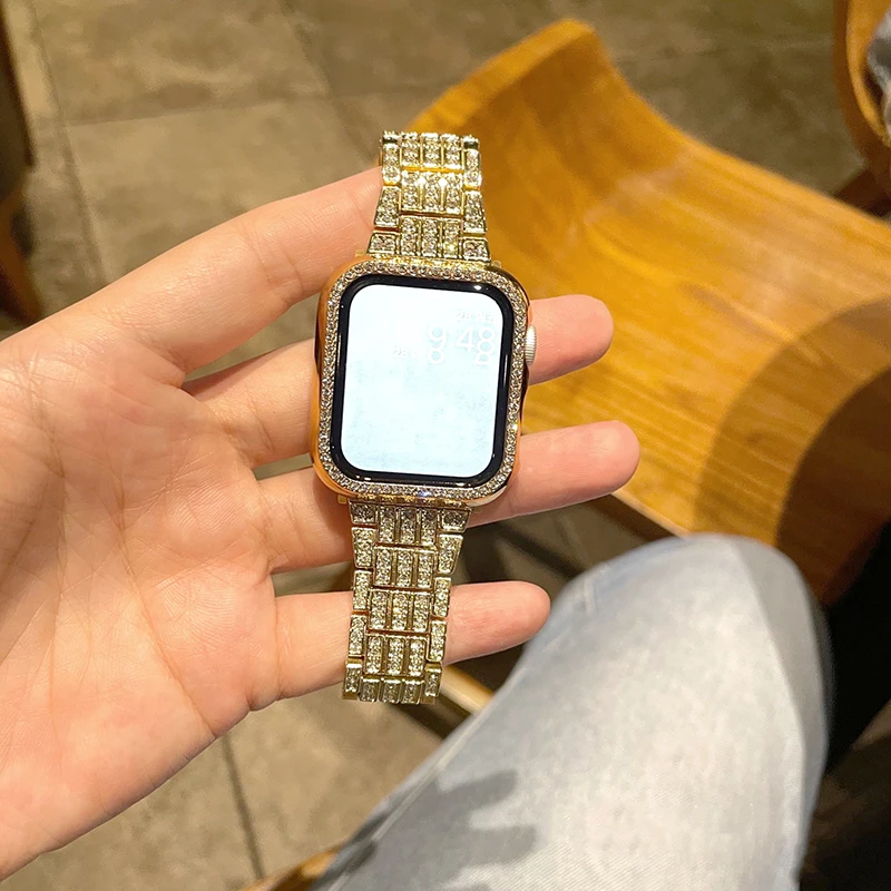 Elegant Gold Diamond Strap for Smartwatch - Luxury Metal Bracelet for Women & Men