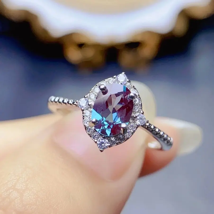 

Vintage Unique Oval Alexandrite Engagement Ring 925 Sterling Silver Halo Stone Bridal Wedding Ring For Women