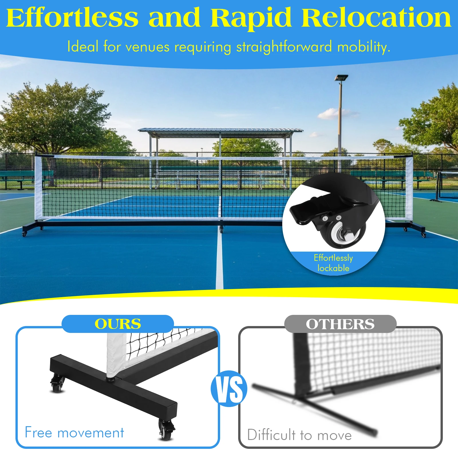 Heavy Duty Pickleball Net with Wheels Lightweight Professional Pickle Ball Game Net Stand for Tennis Driveway Backyard