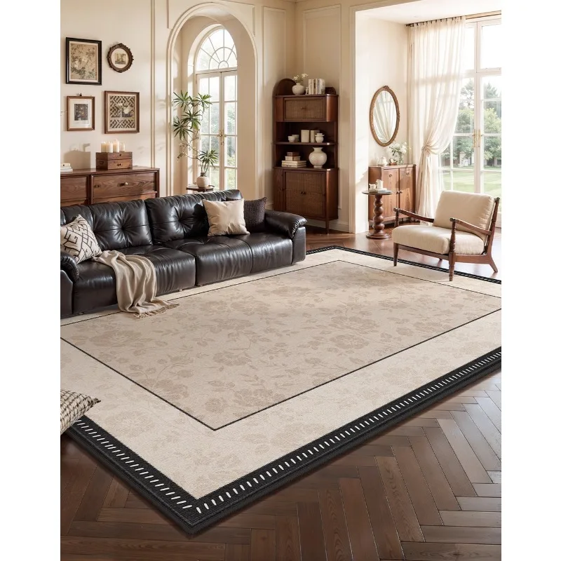 French Retro Living Room Carpet Floral Trim Line Creative Art Design Bedroom Rug Home Decoration Sofa Coffee Table Mats 러그 Tapis
