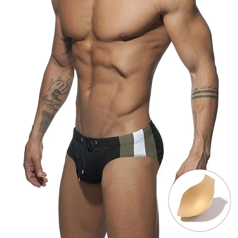 New Mens Surfing Swimwear Splicing Swim Briefs Low Waist Swimming Short Trunk Sport Beach Pants Swimsuit Bikini Male Sexy Shorts 4