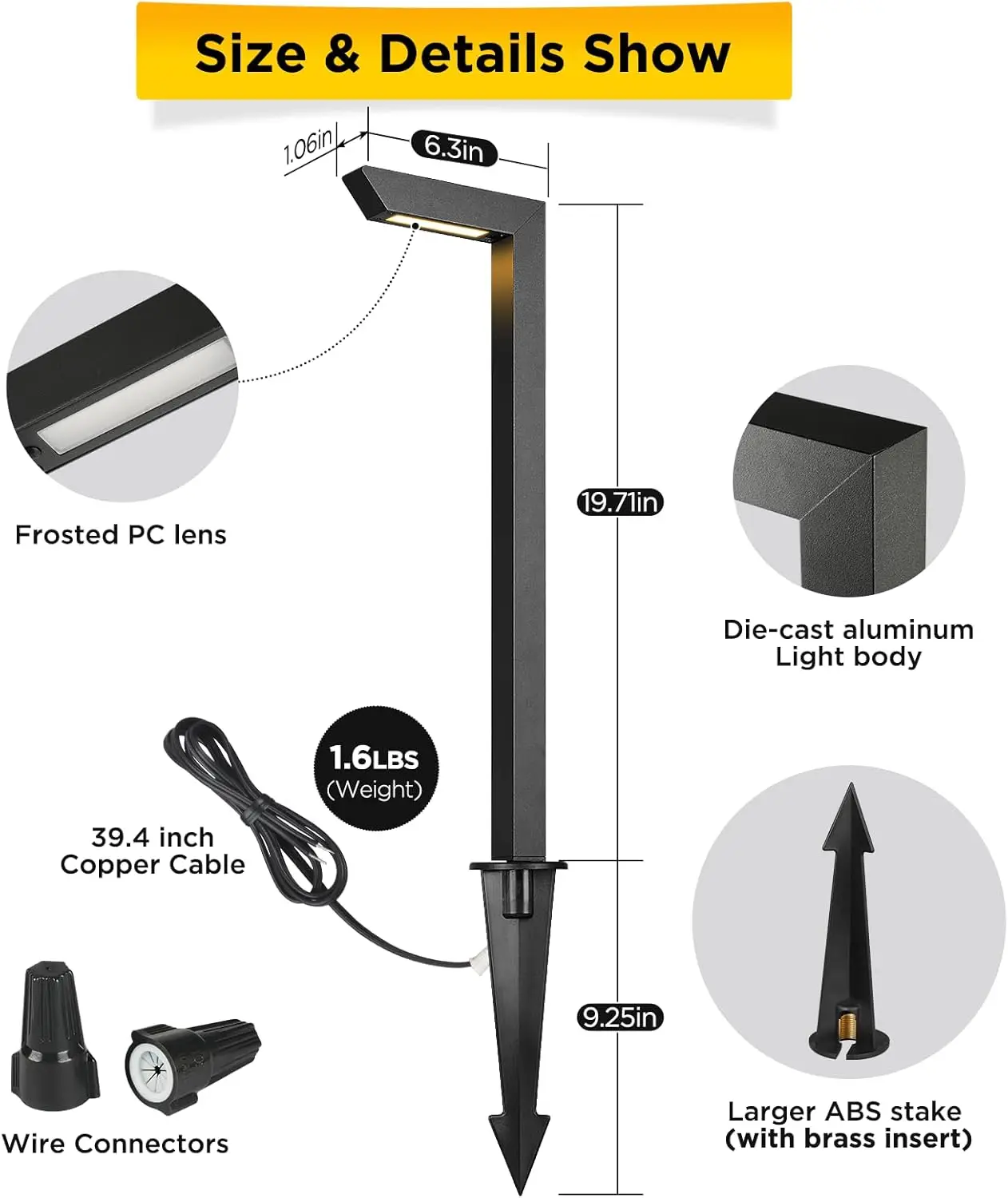 LED Low Voltage Landscape Pathway Light, 12V Premium 3000K/4000K/5000K Selectable Path Lights Wired, Modern Walkway Lights Outdo 5