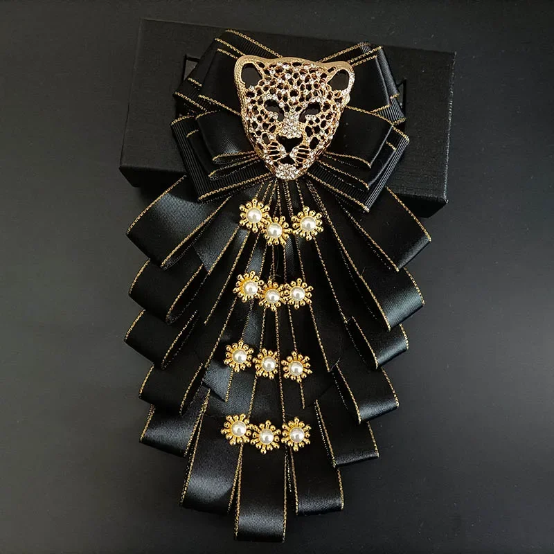 Bow Tie Men's Bow Tie Original Design Rhinestone Leopard Head Brooch Handmade Jewelry Gifts for Men Women High-end Wedding Collar Flower