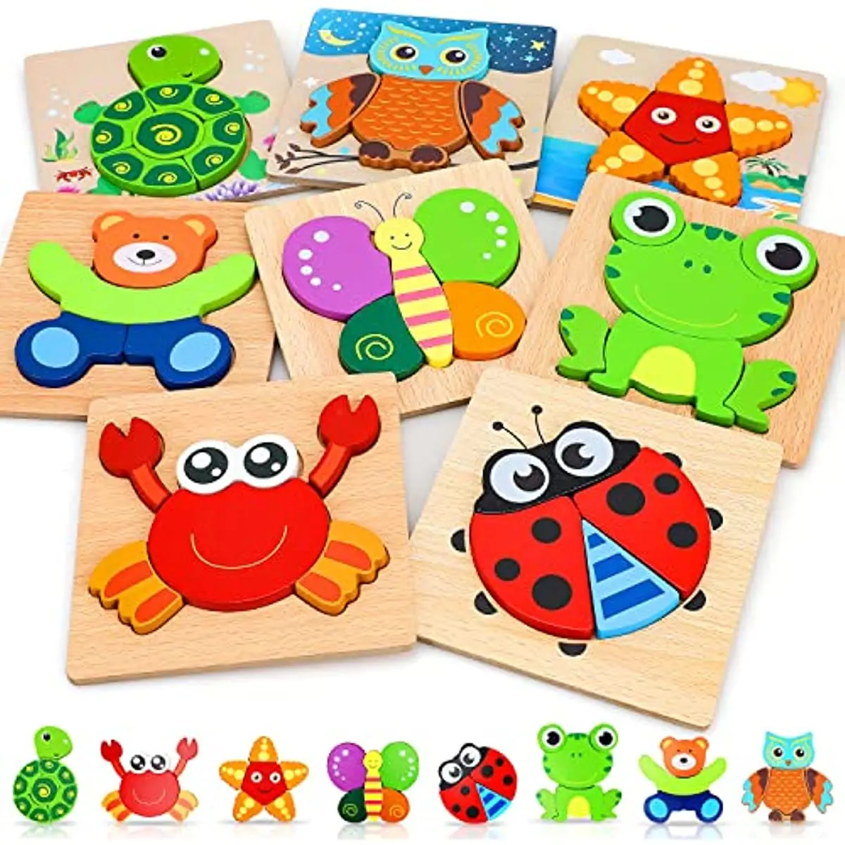 

Montessori Wooden 3D Puzzle Cartoon Animals Early Learning Cognition Intelligence Puzzle Game Early Educational Toys for Kids
