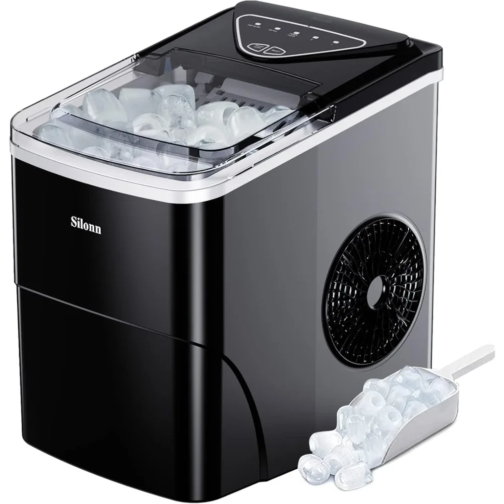 Ice Maker Countertop, 9 Cubes Ready in 6 Mins, 26lbs in 24Hrs, Self-Cleaning Ice Machine with Scoop and Basket, 2 Sizes