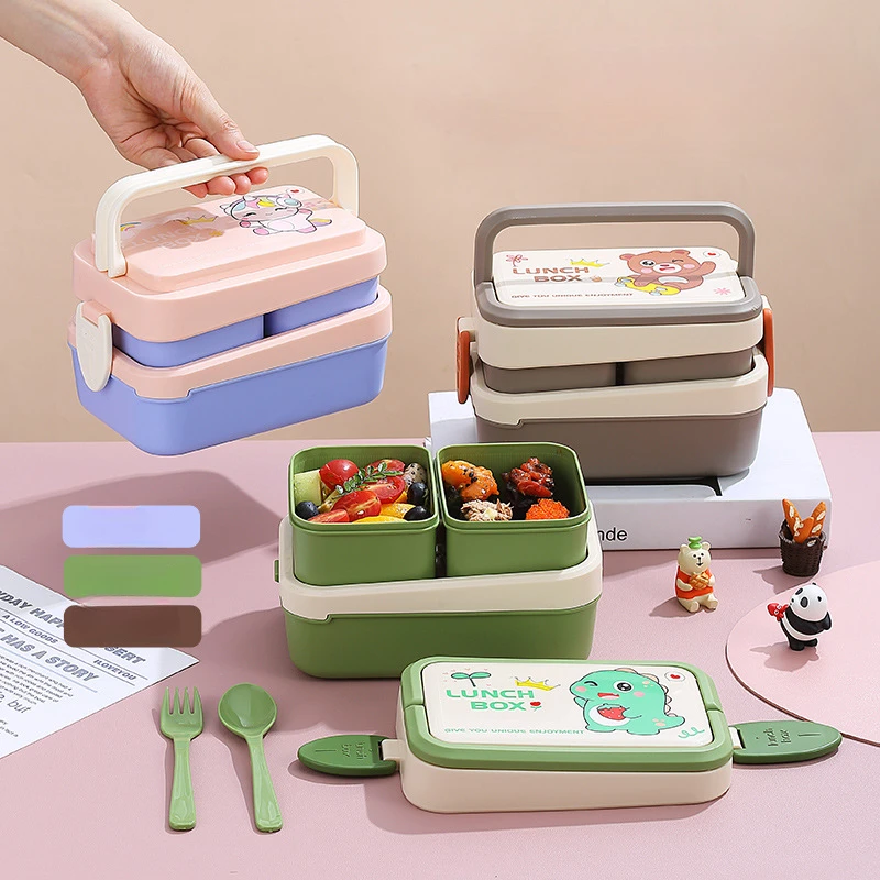 

Cartoon Double Layer Lunch Box Containers Bento Box for Kids Durable BPA Free Reusable Food Storage Containers Schools