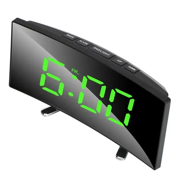 Desktop Clock 7 Inch For Kids Bedroom LED Screen Large Number Table Clock Digital Alarm Clock Curved Dimmable Mirror Clock