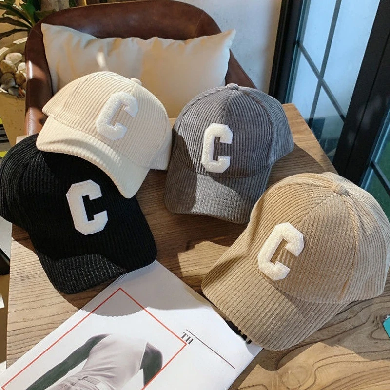 

2023 New Corduroy Baseball Cap Ladies Letter C Snapback Hat Fashion Women's Cap Adjustable Casual Shopping Dress Up Hip Hop Caps