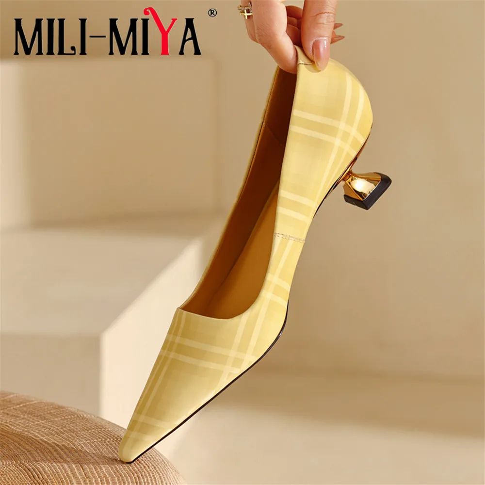 

MILI-MIYA New Arrival Women Cow Leather Pumps Slip On Pointed Toe Comfortable Low Thick Heels Dress Party Spring Autumn Shoes