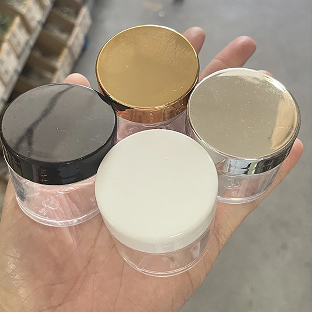 아크릴 파우더 빈 병 1OZ, 골드, 실버, 블랙, 화이트 뚜껑 20, 50, 100 개, 둥근 투명 병, 뚜껑이 있는 빈 플라스틱 메이크업 용기 *-H5