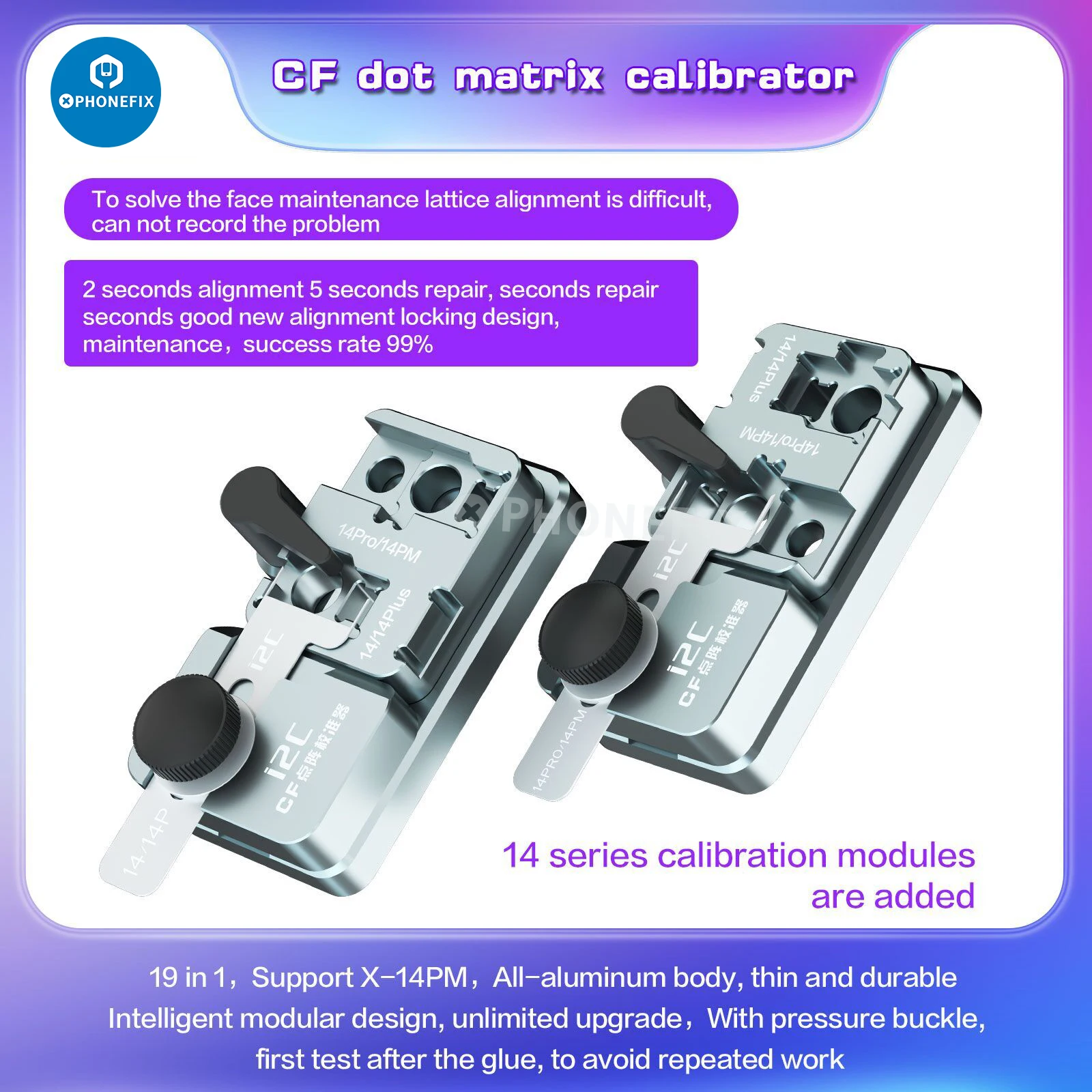 

i2C 19 In 1 Face Dot Matrix Repair Fixture Lattice alignment calibrator For iPhone X/ XSMax/11/12/13 /14ProMax Face ID Repair