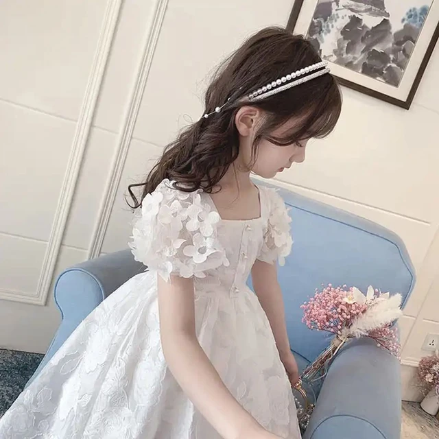 2022 Summer Teenager Kids Girls Clothes Floral Mesh Princess White