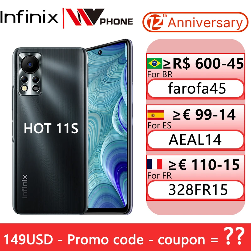 Global Version Infinix HOT 11S NFC 4GB 64GB 6.78" FHD Punching DisplayHelio G88 50MP AI Rear Camera 5000mAh Battery Smartphone latest infinix