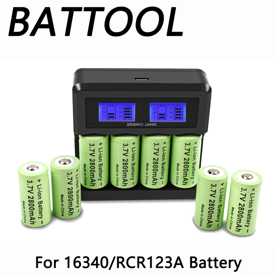 2800mAh Rechargeable 3.7V Li-ion 16340 Batteries CR123A Battery for LED Flashlight Travel Wall Charger 16340 CR123A Battery