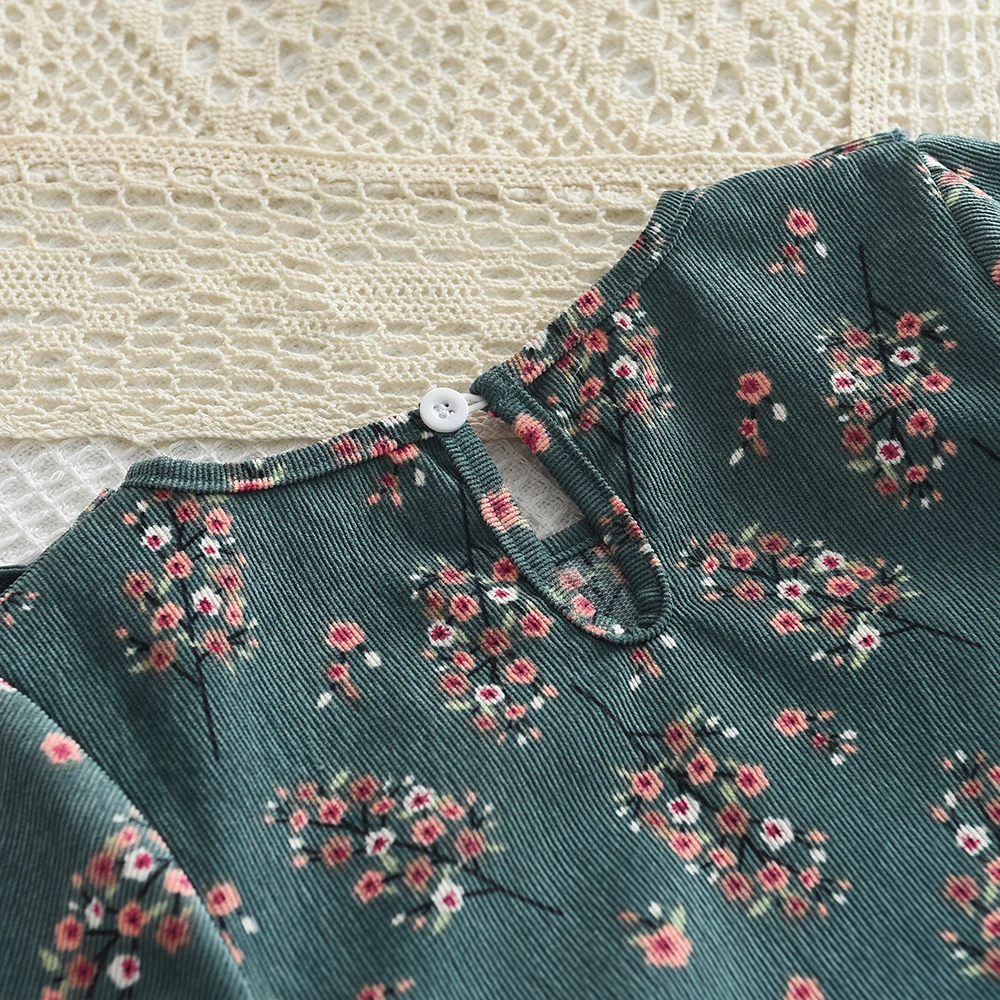 Girls' Dress 2023 Autumn New Girls' Round Neck Ruffled Flower Print Long Sleeve Dress Children's Fashion Dress - 4