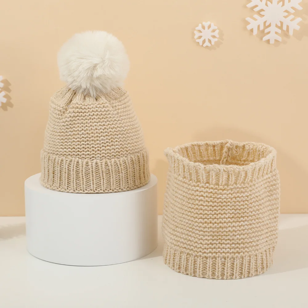 Infant Hat Scarf Set Winter Solid Color Ear Protection Warm Baby Outdoor Hats Children's Scarf Fur Ball Beanies For Kids