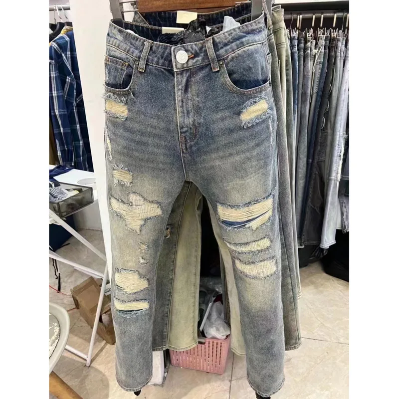 

2023 Fall Streetwear Designer Jeans Males Brand Ripped Print Jean Men Hip Hop Hole Personality Pants Skinny Jeans Men