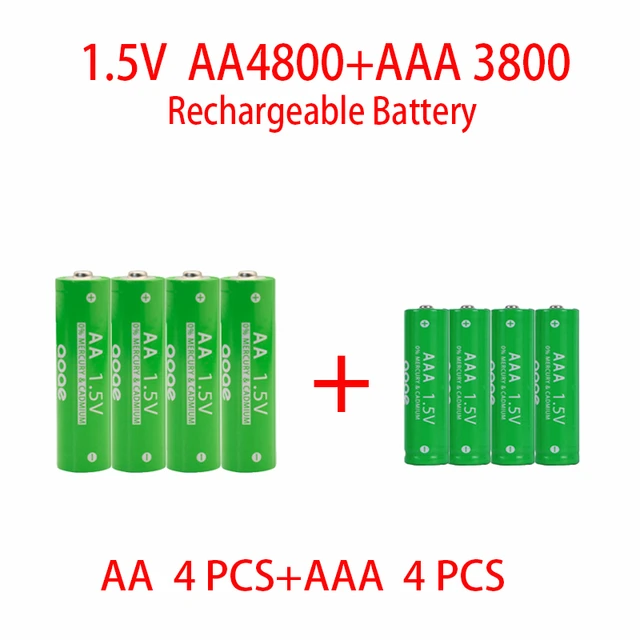 Pilas alcalinas recargables AA y AAA de 4800 V, pilas recargables de  3800mAh y 1,5 mAh - AliExpress